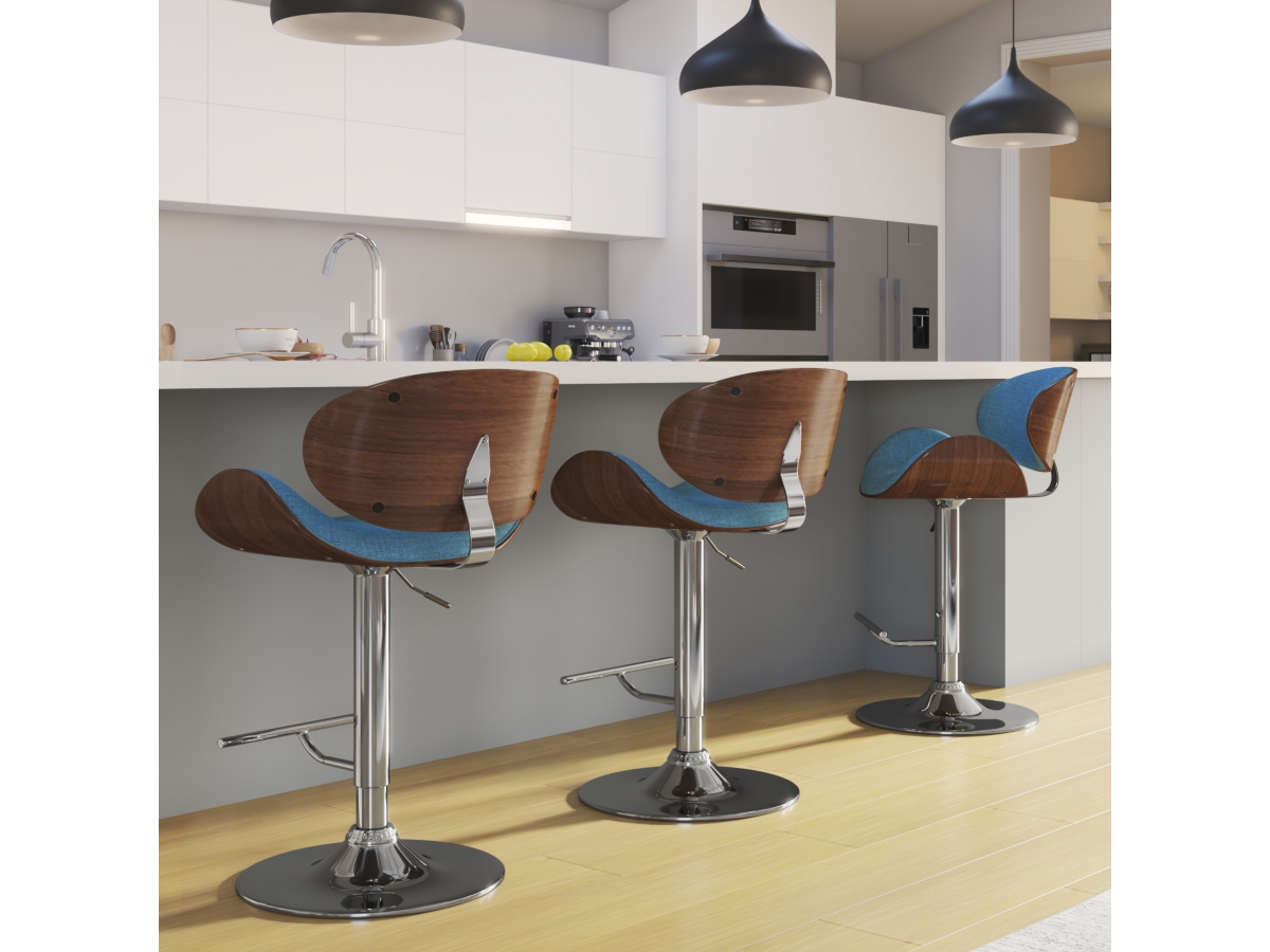 Simpli Home Marana Adjustable Swivel Bar Stool, Blue Linen, large