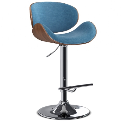 Simpli Home Marana Adjustable Swivel Bar Stool, Blue Linen, large