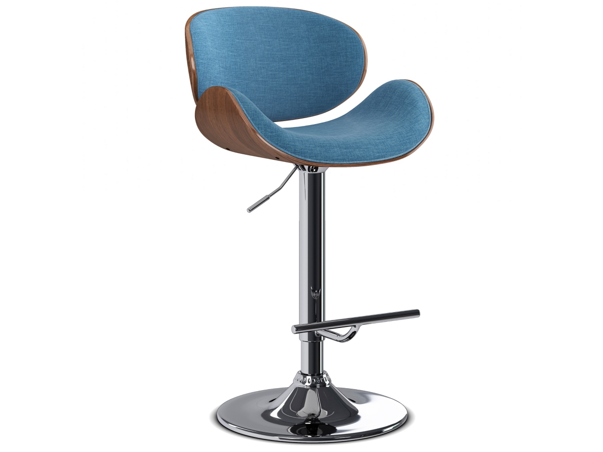 Simpli Home Marana Adjustable Swivel Bar Stool, Blue Linen, large