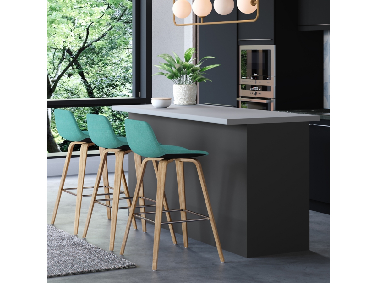 Simpli Home Randolph Counter Height Bar Stool (Set of 2), Aqua Blue, large