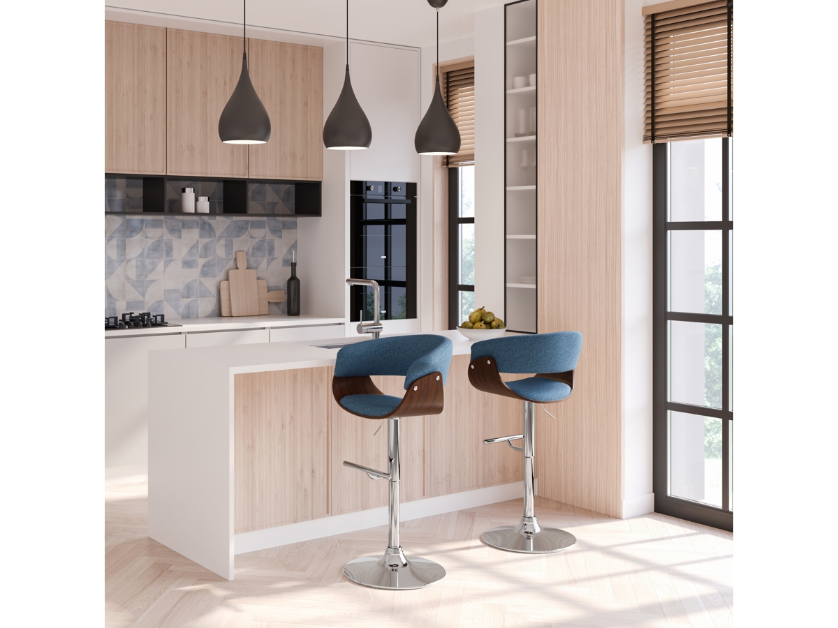 Simpli Home Sheldon Adjustable Swivel Bar Stool, Denim Blue, large