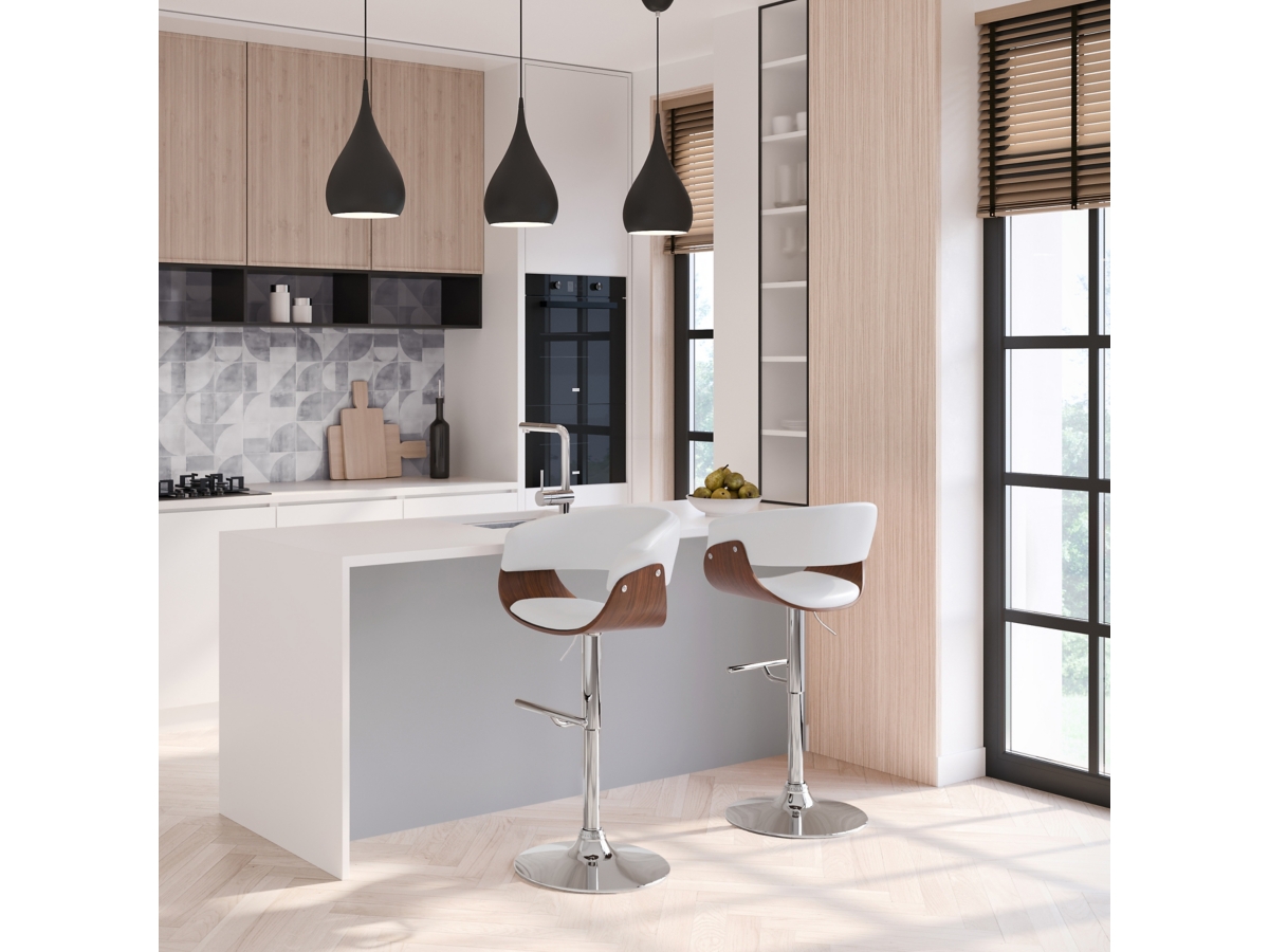 Simpli Home Sheldon Adjustable Swivel Bar Stool, White, large