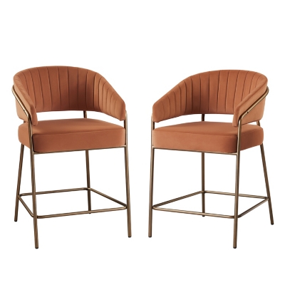 Linon Porter Counter Height Bar Stools (Set of 2), Caramel, large