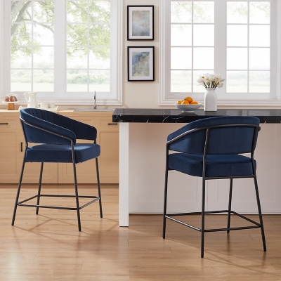 Linon Porter Counter Height Bar Stools (Set of 2), Navy, rollover