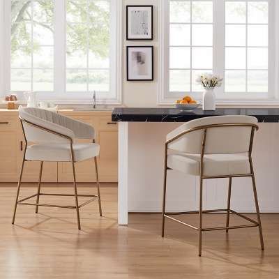 Linon Porter Counter Height Bar Stools (Set of 2), Beige, rollover