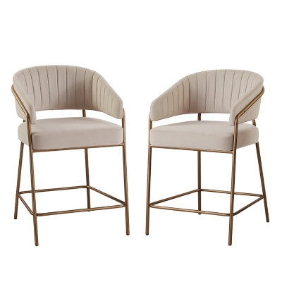 Linon Porter Counter Height Bar Stools (Set of 2), Beige, large