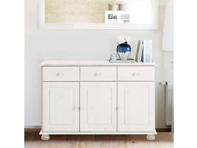 REALROOMS Chester Sideboard with 3 Drawers and 2 Cabinets, White, rollover