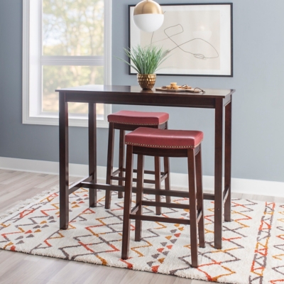 Linon Claridge Bar Height Dining Table and 2 Bar Stools Set, Red