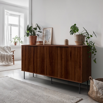 CorLiving Lysander Fluted Sideboard, Walnut, rollover