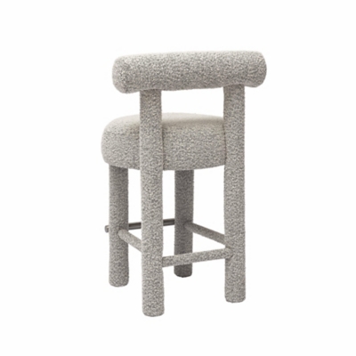 Back and side view of boucle bar stool