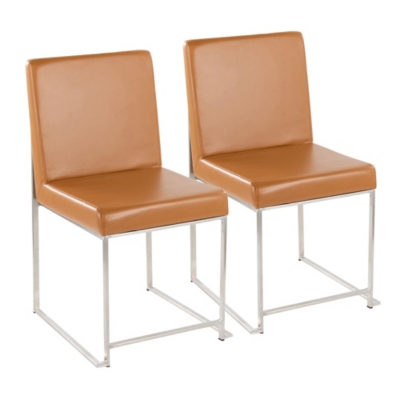 LumiSource Fuji Dining Chair (Set of 2), Camel/Chrome, large