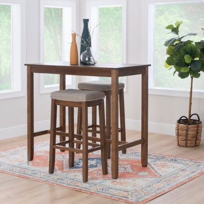 Linon Claridge Bar Height Dining Table and 2 Bar Stools Set, Gray/Brown