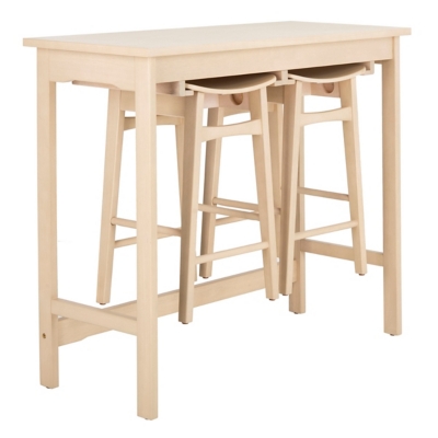 Safavieh Colbie Pub Table and 2 Barstools, White Oak, large