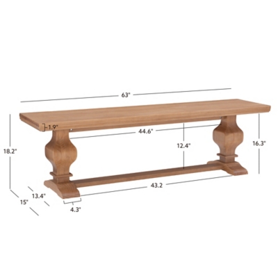 Technical measurements of Langston bench with dimensions