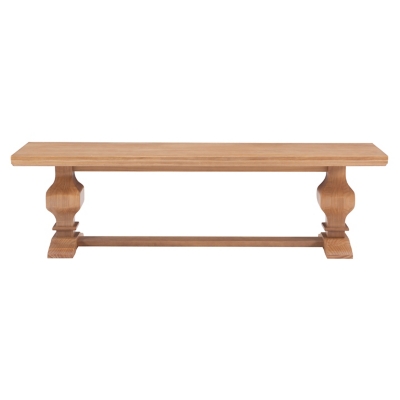 Front view of wooden bench with turned legs