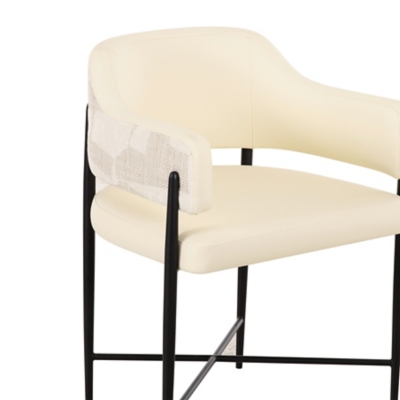 Cream armchair dining chair with fabric backrest and metal frame
