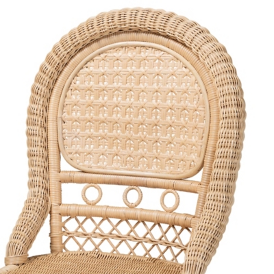 Close-up of rattan chair back weaving and circular decorative rings