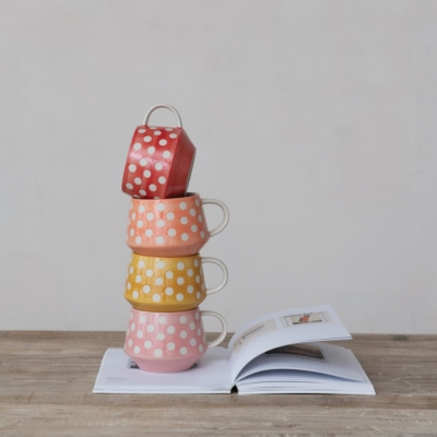 Storied Home Hand Painted Relief Dots Printed Mug Set (Set of 4), , rollover