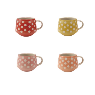 Storied Home Hand Painted Relief Dots Printed Mug Set (Set of 4), , large