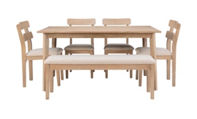 Linon Devin Dining Table and 4 Chairs and Bench Set