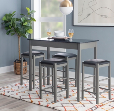 D6000221CN Linon Iris Dining Table and 4 Barstools Set, Gray sku D6000221CN