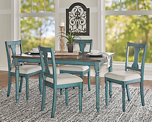 Linon Wesley Dining Table and 4 Chairs Set, Teal Blue, rollover