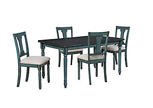 Linon Wesley Dining Table and 4 Chairs Set, Teal Blue, large