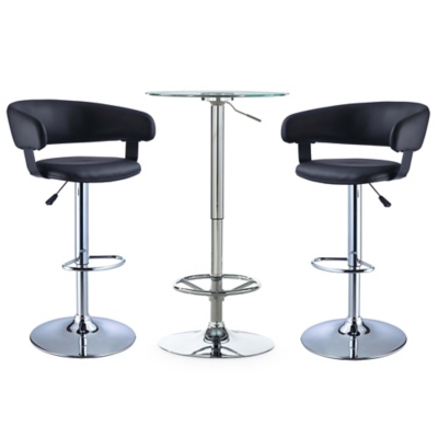 Linon Dawson Barrel Dining Table and 2 Bar Stools Set, Black, large