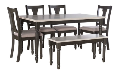 Linon Wesley Dining Table and 5 Chairs Set, Gray, large