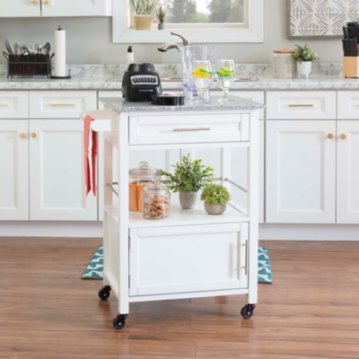 D600031-266 Mitchell Kitchen Cart with Granite Top, White sku D600031-266