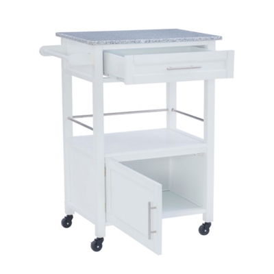 Linon Mitchell White Cart With Granite Top - Thumbnail 5