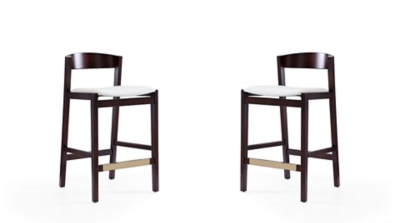 Manhattan Comfort Klismos Counter Height Bar Stool (Set of 2), Ivory/Dark Walnut, large