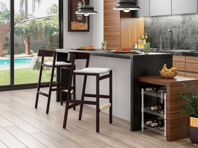 Manhattan Comfort Klismos Bar Height Barstool (Set of 2), Ivory/Dark Walnut, rollover