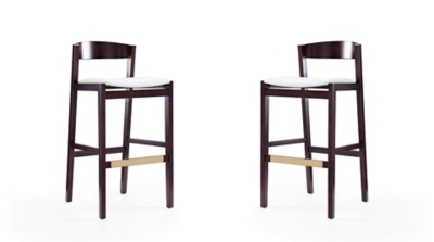 Manhattan Comfort Klismos Bar Height Barstool (Set of 2), Ivory/Dark Walnut, large