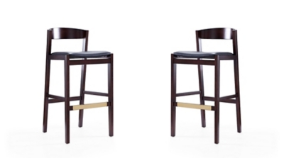 Manhattan Comfort Klismos Bar Height Barstool (Set of 2), Black/Dark Walnut, large
