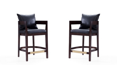 Manhattan Comfort Ritz Counter Height Bar Stool (Set of 2), Black/Dark Walnut, large