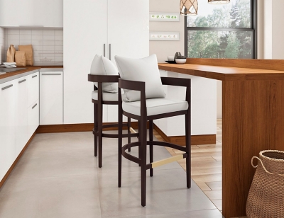 Manhattan Comfort Ritz Bar Height Barstool (Set of 2), Ivory/Dark Walnut, rollover