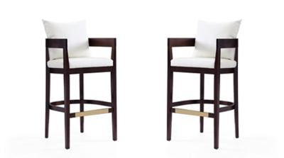 Manhattan Comfort Ritz Bar Height Barstool (Set of 2), Ivory/Dark Walnut, large