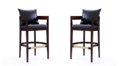 Manhattan Comfort Ritz Bar Height Barstool (Set of 2), Black/Dark Walnut, large