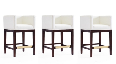 Manhattan Comfort Kingsley Counter Height Bar Stool (Set of 3), Ivory/Dark Walnut, large