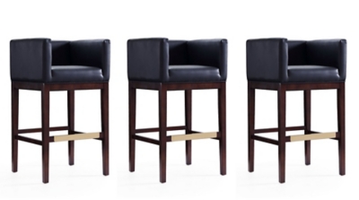 Manhattan Comfort Kingsley Bar Height Barstool (Set of 3), Black/Dark Walnut, large