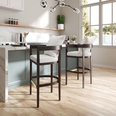 Manhattan Comfort Ritz Bar Height Barstool (Set of 3), Ivory/Dark Walnut, rollover