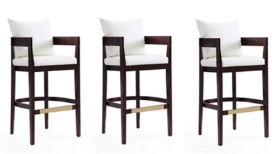 Manhattan Comfort Ritz Bar Height Barstool (Set of 3), Ivory/Dark Walnut, large