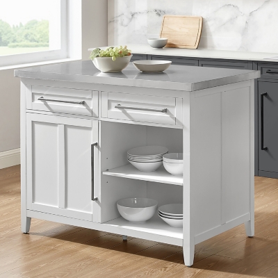 Silvia Stainless Steel Top Kitchen Island, White