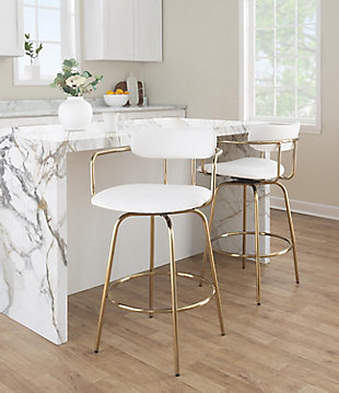 LumiSource Demi Counter Stool (Set of 2), White/Gold, rollover