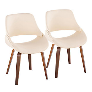 LumiSource Fabrico Chair (Set of 2), Cream/Walnut, large