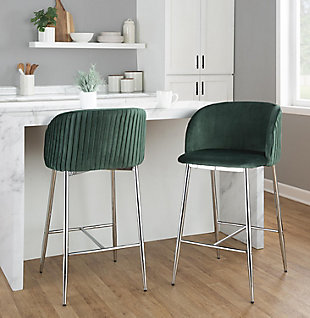 LumiSource Fran Pleated Counter Stool (Set of 2), Green/Chrome, rollover