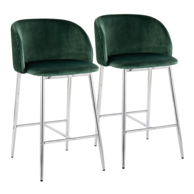 LumiSource Fran Pleated Counter Stool (Set of 2), Green/Chrome, large