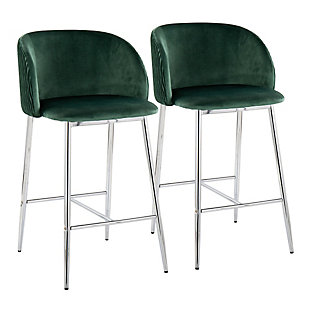 LumiSource Fran Pleated Counter Stool (Set of 2), Green/Chrome, large