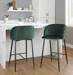 LumiSource Fran Pleated Counter Stool (Set of 2), Green/Black, rollover